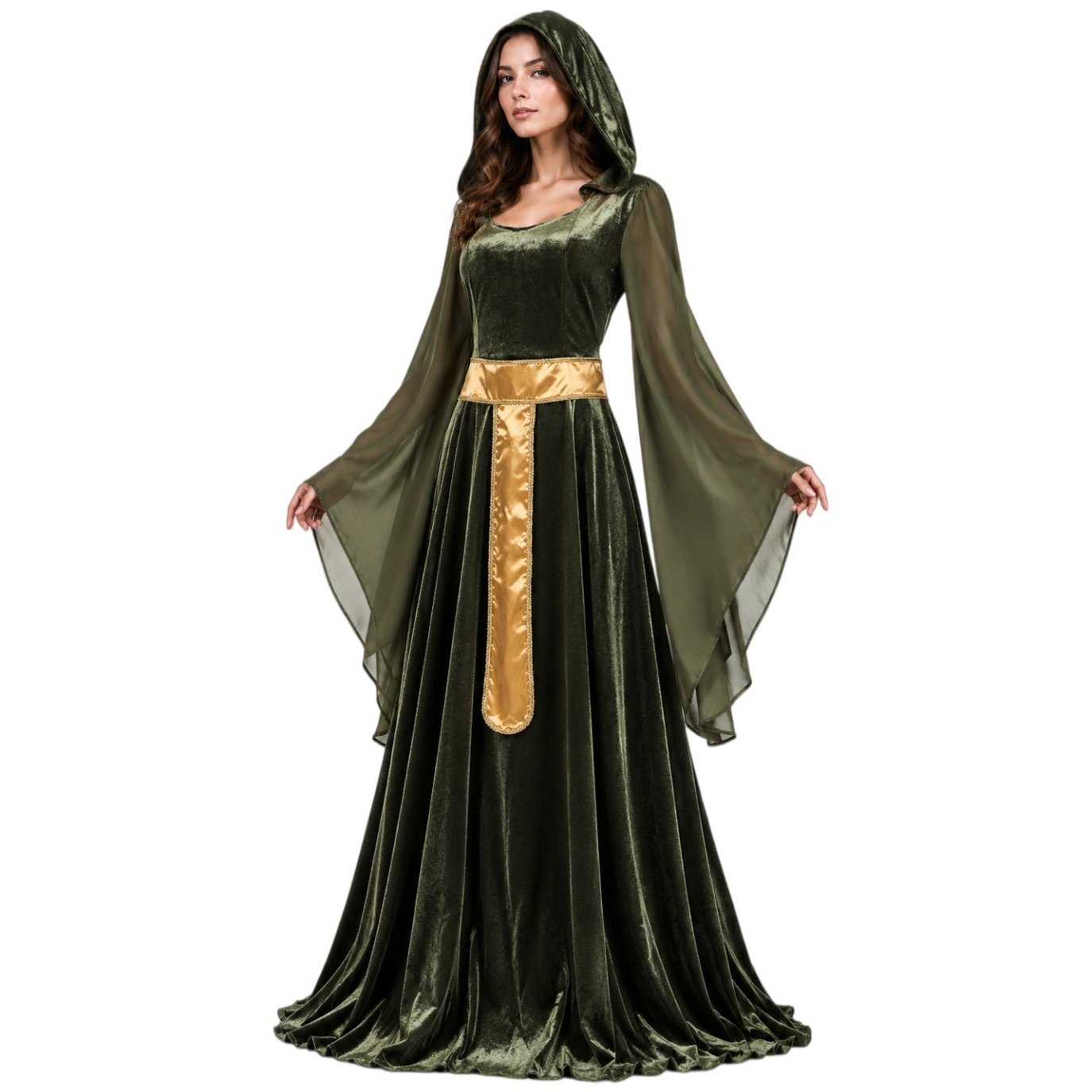 Women Medieval Hooded Dress Vintage Renaissance Witch Costume
